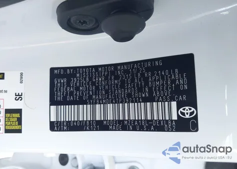 2026 Toyota Corolla Le z USA, uszkodzony, nr VIN 5YFB4MDE4TP392114